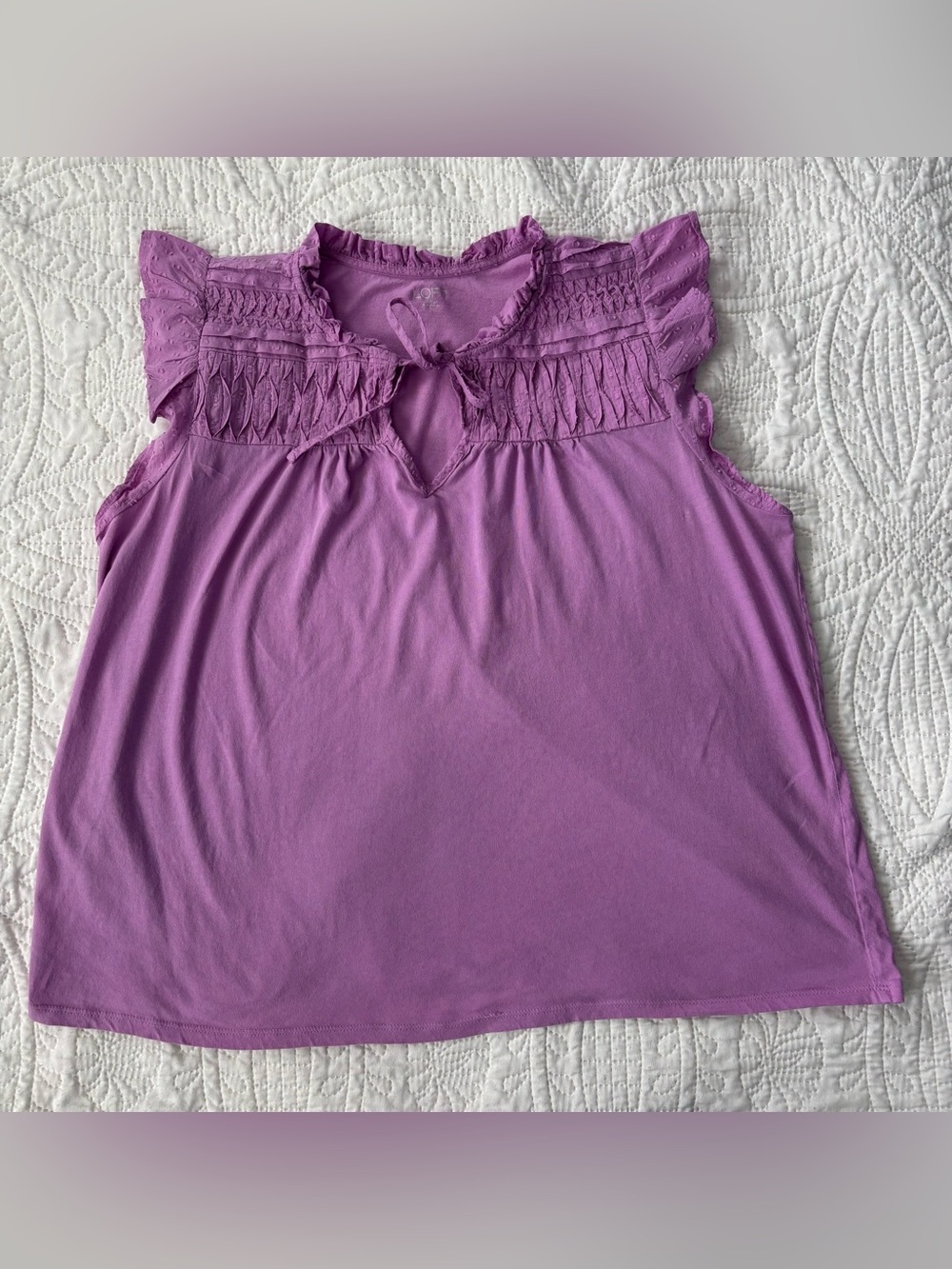 LOFT Lavender Smocked Keyhole Sleeveless Top XL